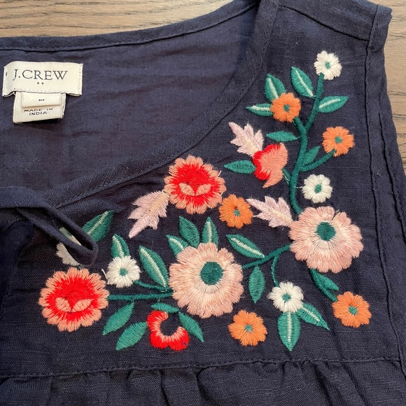 J.Crew Linen Blue sleeveless embroidered Top Medium - Picture 4 of 7
